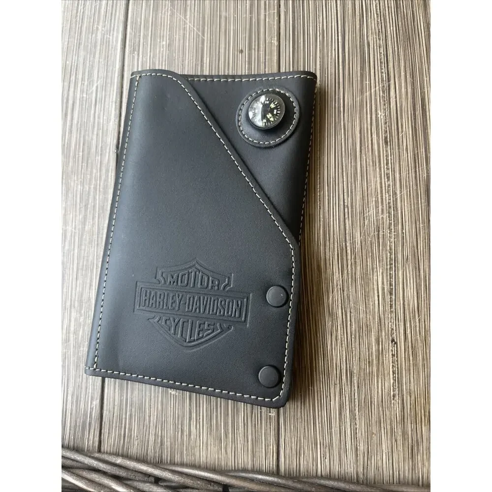 Harley-Davidson Black Leather Road Atlas Compass Travel Wallet